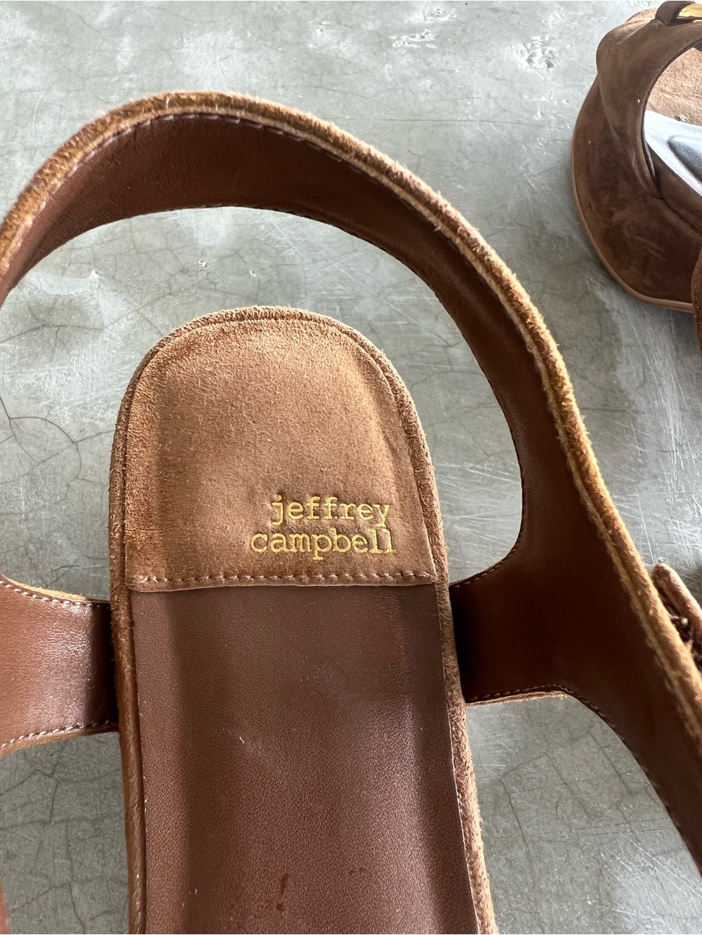Jeffrey Campbell  Suede Brown Platform Sandals with Gold Horsebit Accent - Picture 3 of 5